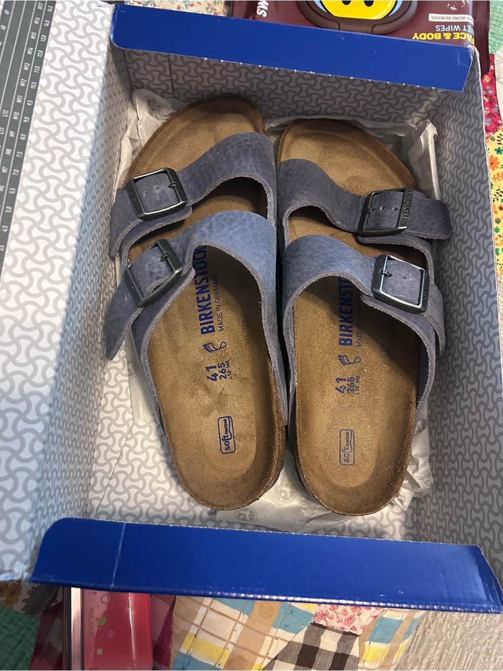 Birkenstock Arizona Suede Sandals in Slate Blue